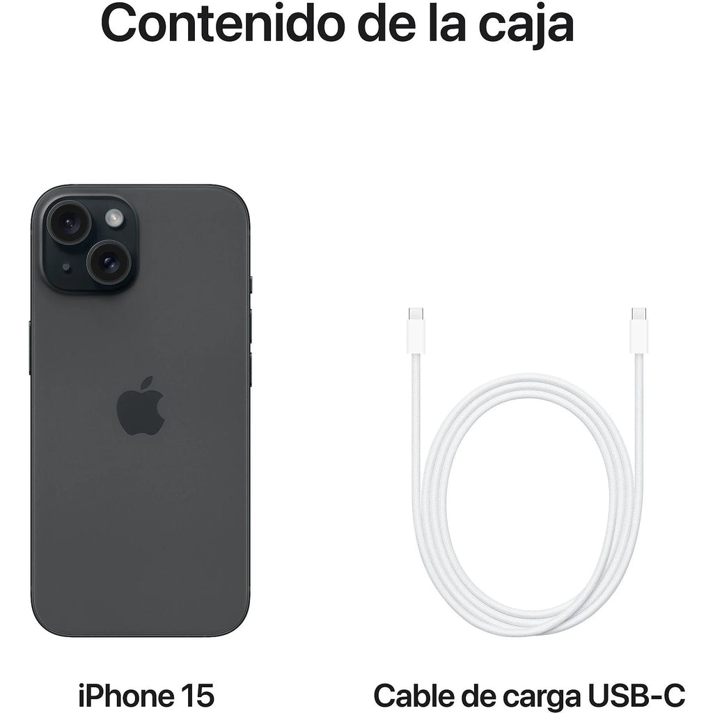 Apple iPhone 15, Negro, 128 GB, 5G, 6.1" OLED Super Retina XDR, Chip A16 Bionic, iOS