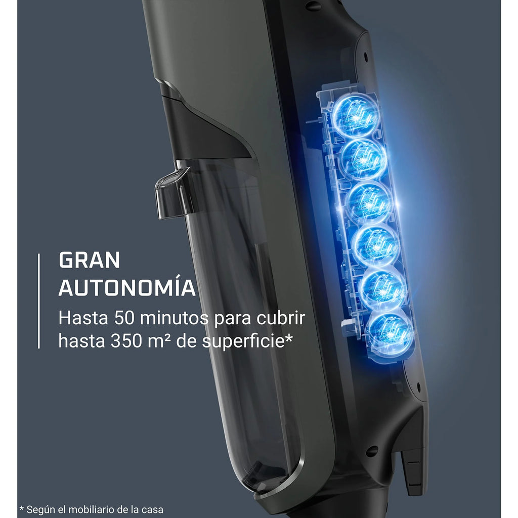 Fregona eléctrica - Rowenta X Clean 4 GZ5035, 2 en 1, Aspira y friega, Sin cables, 200 W, Smart, Autonomía 50 min, Autolimpieza, Negro