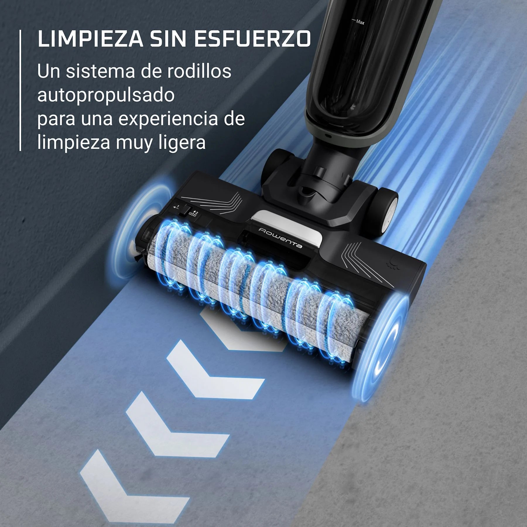 Fregona eléctrica - Rowenta X Clean 4 GZ5035, 2 en 1, Aspira y friega, Sin cables, 200 W, Smart, Autonomía 50 min, Autolimpieza, Negro