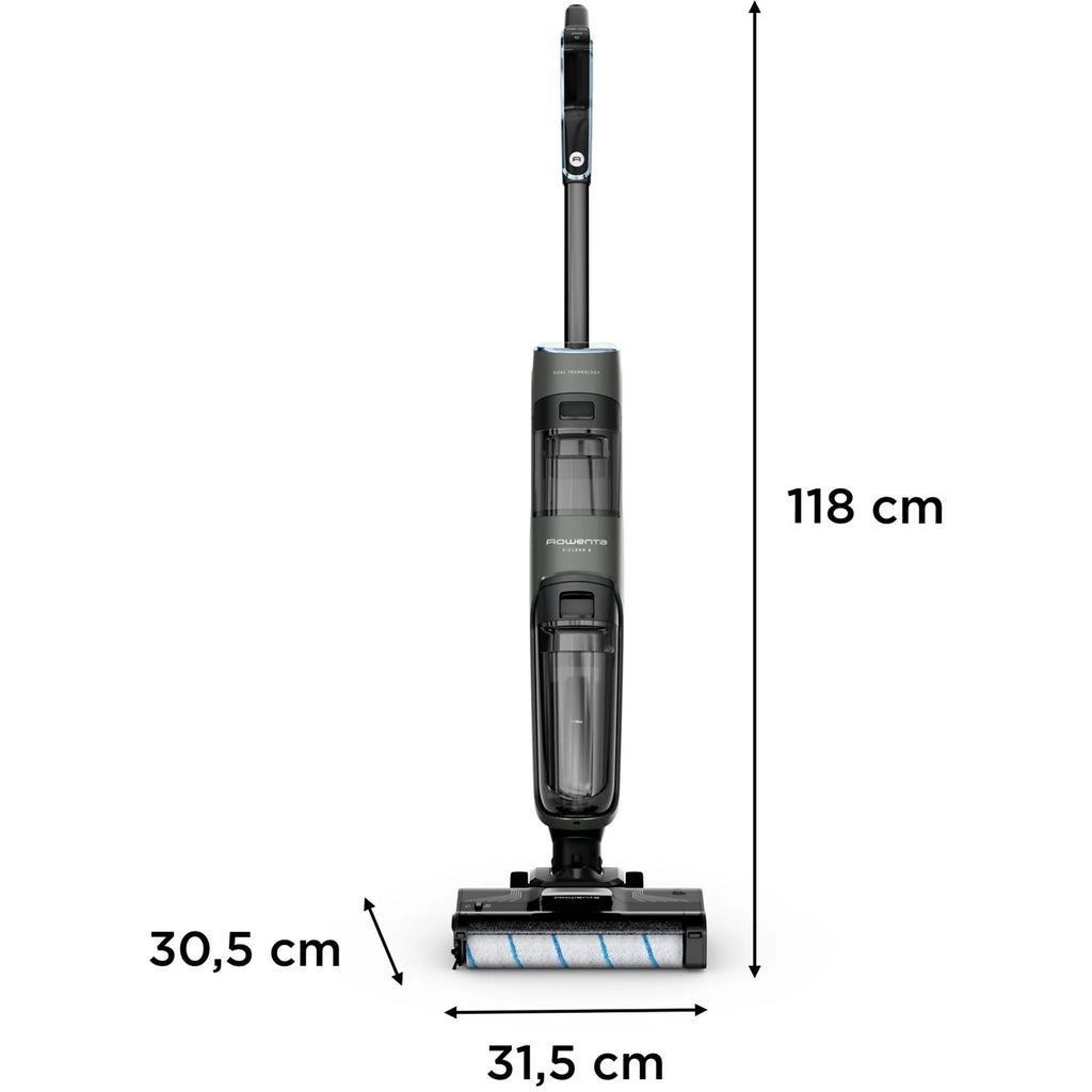 Fregona eléctrica - Rowenta X Clean 4 GZ5035, 2 en 1, Aspira y friega, Sin cables, 200 W, Smart, Autonomía 50 min, Autolimpieza, Negro